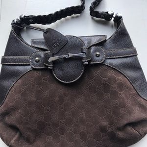 Gucci black leather and brown suede handbag